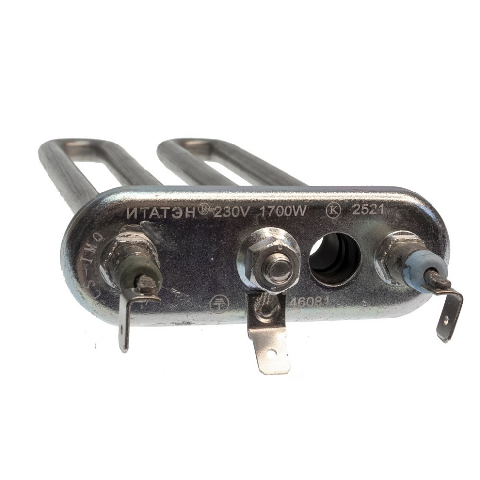 ТЭН 1700W для стиральной машины Ariston, Indesit с отверстием под датчик L168мм, 46081